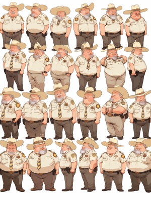 胖老头警长-白色制服-chibi-全身图-8种姿势表情-线条艺术