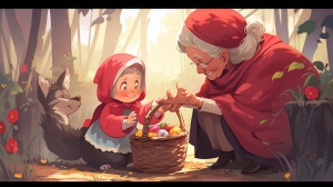 小红帽得以解救，感激奶奶的聪明。