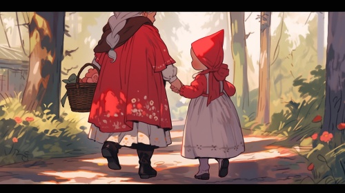 小红帽和奶奶一同踏上回家之路。