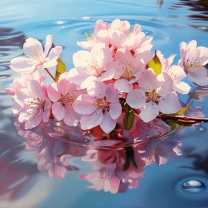 清晨池畔的垂丝海棠花绽放