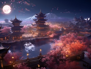 中国古城的明亮大气与梦幻华丽之光