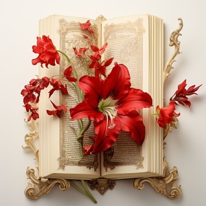白底 红色花卉 书 文艺复兴