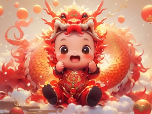 Happy Baby Dragon Takes Flight in Festive Spring Scene