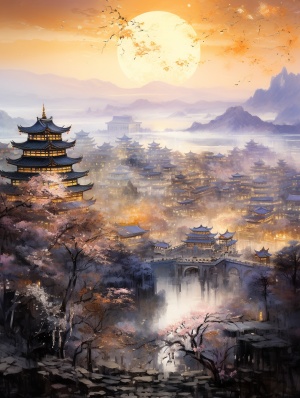 中国古城的明亮大气与梦幻华丽之光