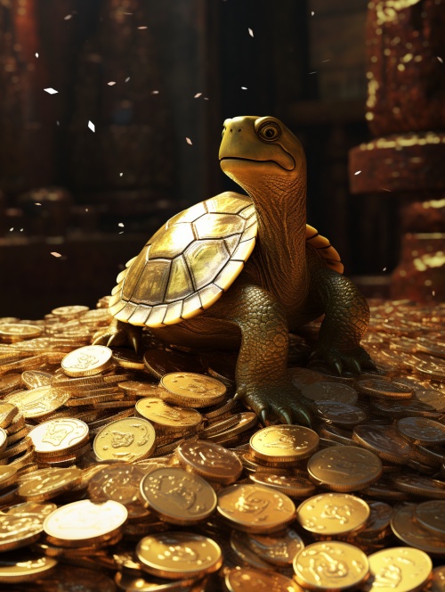 turtle in gold coins, background, wallpaper, free, royalty, in the style of daz3d, site-specific artworks, 32k uhd, fantastical scenes, monochromatic realism, calculated, i can't believe how beautiful this is