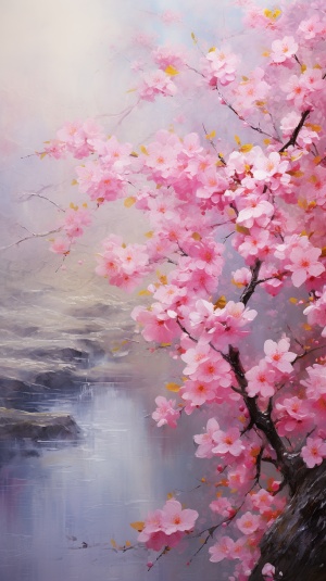 春天花园的粉色桃花，莫奈风格，高清4K