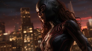 超级英雄蜘蛛夫人：夜晚大都市的高楼之间的真实写实