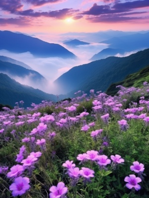 美丽的自然风光与远山云雾缭绕