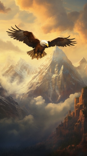 一只老鹰飞过山顶，俯视一切，辽阔视野