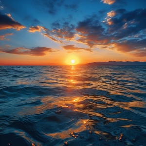 碧蓝海平线的日出