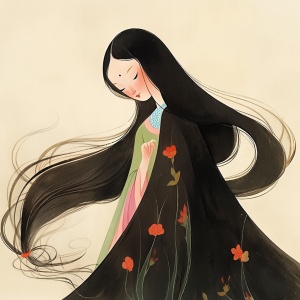 纤细中国少女的优雅黑色吊带裙