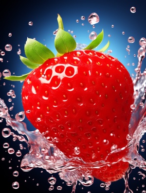 草莓海报，水滴，水珠飞溅，纯色背景，插图，浅色，精细细节，8k-ar 9:16