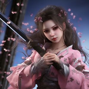 ,upper body,blade to side,strike pose,blade down,blade right hand,,cherry blossoms,, (masterpiece, best quality, high quality, highres, ultra-detailed),