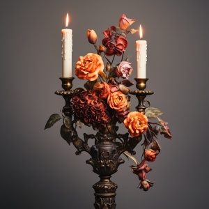 暗黑复古的花朵围绕在烛台两侧