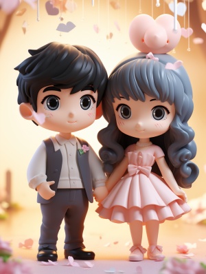 Super Cute Couple IP with Black Hair and Bangs in Spring Scenes
