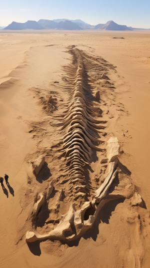 高空航拍荒凉沙漠下巨大龙脊骨化石