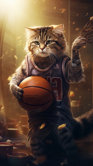 猫猫们穿着运动服在打篮球