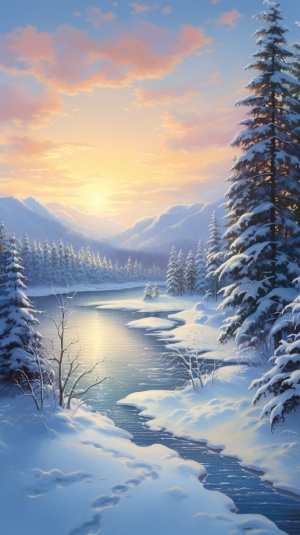冬日湖光雪影