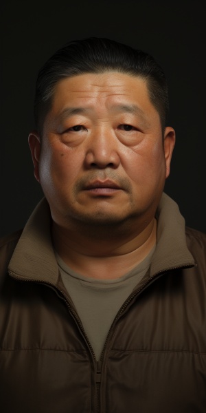 50岁左右，中国男性，头园，脸园，不带眼镜，眼睛不大，肥胖，身高1.75,体重85公斤，有明显小肚子，