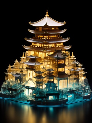 水晶玲珑塔中国古典建筑关键词：miniature lit up asian pagoda, in the style of dreamlike cityscapes, light cyan and gold, delicate fantasy worlds, layered translucency, intricate cityscapes, meticulous design翻译：微缩点亮的亚洲宝塔，以梦幻般的城市景观风格，淡青色与金色，精致的梦幻世界，层层叠叠的半透明，错综复杂的城市景观，精心设计#Ai绘画 #ai #ai关键词 #midjourney关键词 #AI #建筑 #中国建筑 #玲珑塔 #设计师 #素材 #中国咒语分享a side view of a 3D small house in an action figure style#midjourney关键词 #midjourney学习 #热门