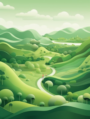 undefined On both sides of lush green country roads,3 sweet girls are cycling,rendering a tranquil and relaxed mood,Layered texture shading,zen minimalism,smooth and curved line in the style of eiko ojala,ruan jia and paul barson,light green and monochrome, v 6.0 ar 3:4style raw