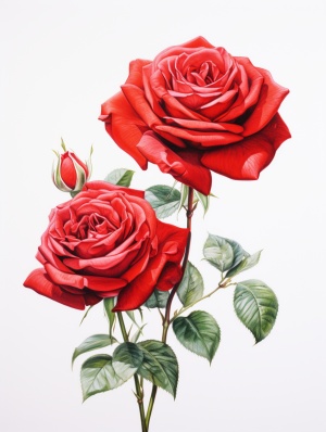 白底 红色玫瑰，花卉