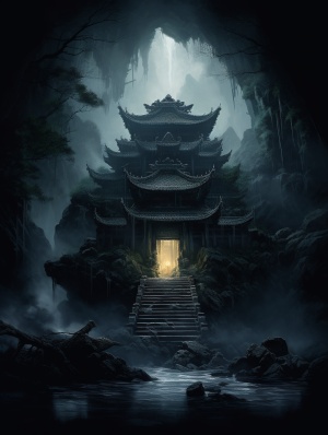 黑夜里，一座古寺，周围起了薄薄的雾气，古寺里亮着微弱的灯光，组成了两个字：序录