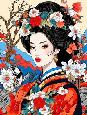一个中国乡下妇女插图，半身，以Keith H，Sharpie插图，粗线条和纯色，饱满构图，， Niji 5