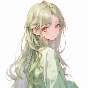 女生，一袭浅绿色薄纱衣，长头发