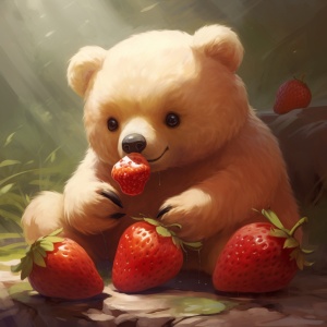 一只草莓熊在吃小笼包