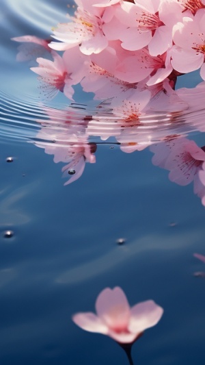 浪漫樱水之美 , 粉嫩的樱花飘落水面，泛起涟漪，如梦如幻