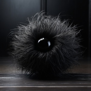 黑色毛茸茸的。毛球球。上面有两只眼睛