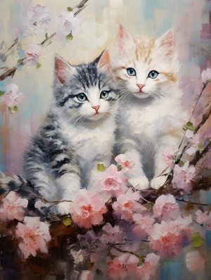 小猫与花卉，唯美，浪漫