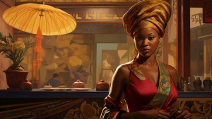 有个裹头巾的非洲美女缓缓走进中国茶馆