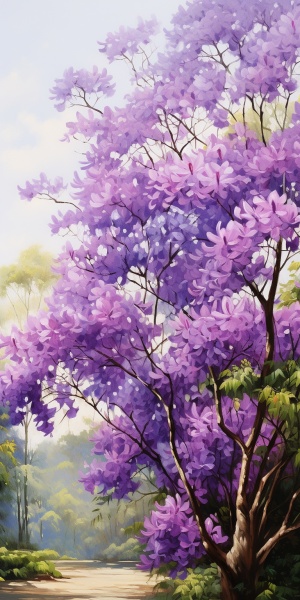 紫楹花，枝头一簇簇花朵开的热热闹闹，晴空万里，日光照射大地