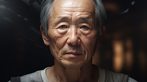 中国七十岁老头，穿白色短袖，近景，超真实，high质量