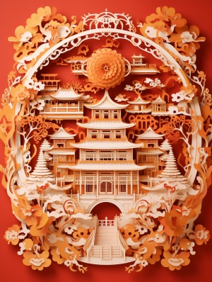金碧辉煌剪纸风格中国古建筑金碧辉煌，剪纸风格的中国古典建筑。关键词：A paper-cut work about the Lantern Festival in the Year of the Dragon in China, rich layers, tunnel composition, exquisite details, red and yellow tones, Lantern Festival atmosphere, advertising work ar 1:1 v 6.0（感谢 @0716 提供的关键词）#midjourney关键词 #Midjourney #midjourney咒语 #midjourney作品分享 #中国传统文化 #中国风 #剪纸 #中国古建筑 #ai关键词 #艺术