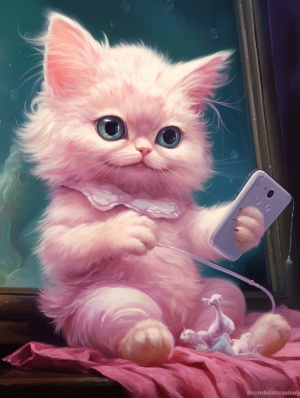 可爱粉色仙气飘飘布偶猫，在客厅沙发上看手机刷电视剧的图片