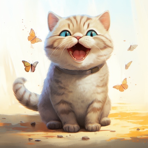 彩铅绘画，小胖猫，卡通，可爱，笑咪咪，小蝴蝶，